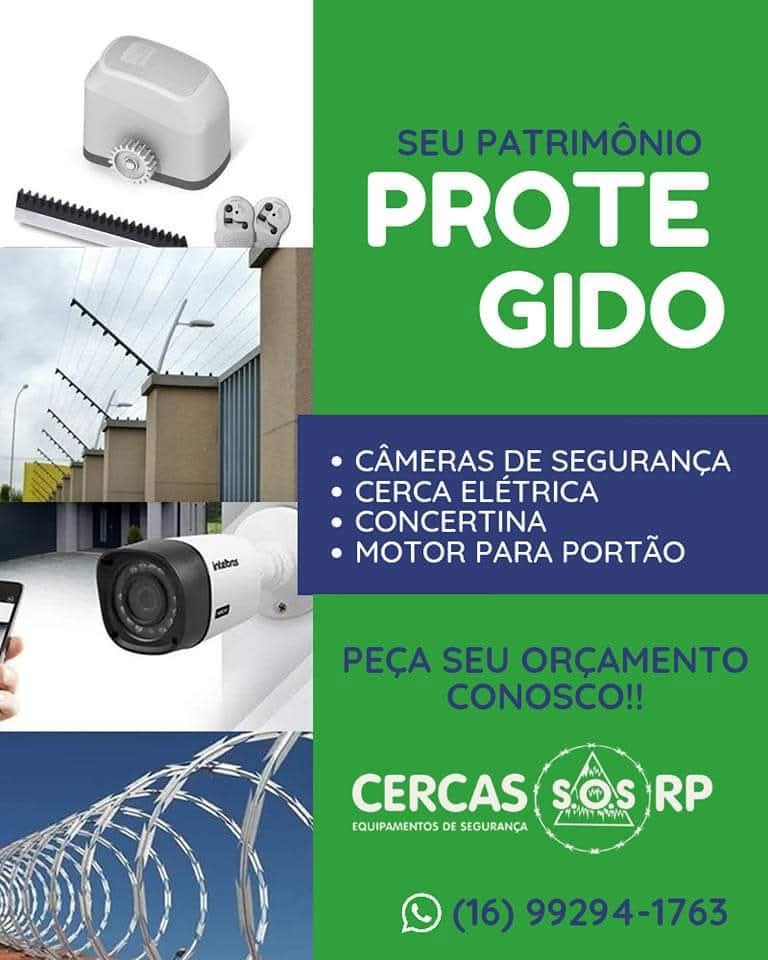 Cercas S.O.S RP — câmeras de segurança, cerca elétrica, concertina e motor para portão